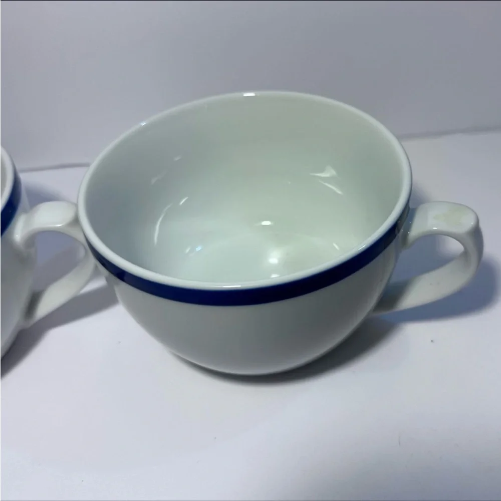 Set of 2 | White Ceramic Williams Sonoma Brasserie Blue Flat Mugs Tea Cups - Picture 7 of 12